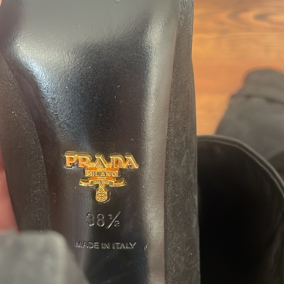 PRADA AUTHENTIC BLACK SUEDE BOOTS, Size 38.5, Like New - Picture 7 of 13